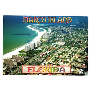 Postal de Marco Island, Florida, vista aérea, 2001, recuerdo de viaje vintage.