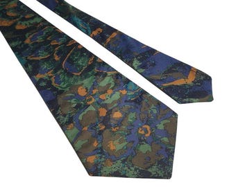 Hardy Amies London Mens Tie Abstract Floral Multicolor Vintage Silk Work Office