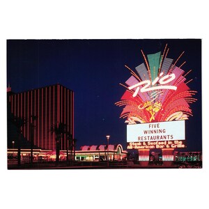 Carte postale vintage Rio Las Vegas Night Chapiteau Vacances Jeux d'argent Restaurant Nevada