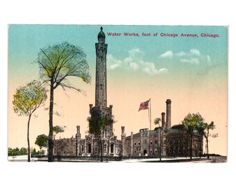 Water Works Chicago Allee Postkarte Vintage Gerson Bros veröffentlicht Straßenrand