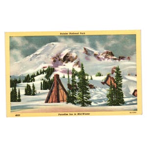 Carte postale vintage Parc national Rainier Paradise Inn Winter Mountain 4850 Tacoma