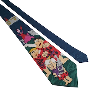 Vintage Flintstones Cartoon Network Silk Tie Fred Barney Bam Dino Football