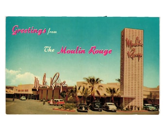 Moulin Rouge Vintage Postcard Greetings 1955 Las Vegas Nevada LV 19