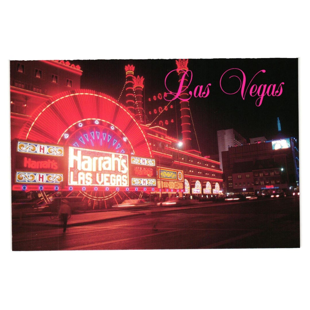 Harrahs Las Vegas Marquee Night Lights Vegas Strip Vacation Vintage  Postcard - Etsy, image size:1080x1080