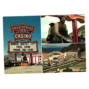 Carte postale vintage Gold Strike Hotel Casino Inn Marquee Vacances Tourisme Train