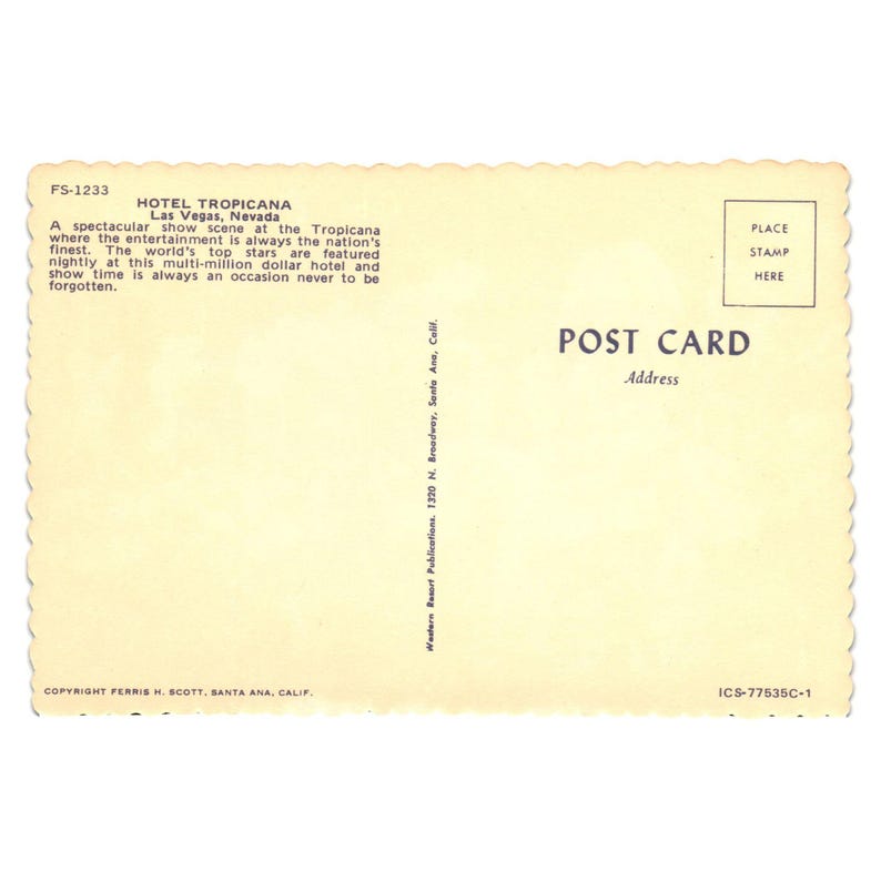 Carte postale vintage Showtime Tropicana Band Show Hotel Casino FS 1233 Vacation image 2
