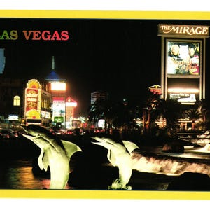 Mirage Casino Chapiteau vintage carte postale statues de dauphins Vegas Strip veilleuses