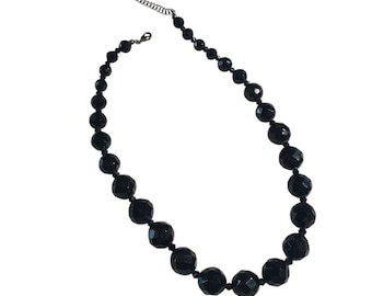Black Beaded Faceted Glass Crystal Necklace Clasp Elegant Jewelry Formal Gift