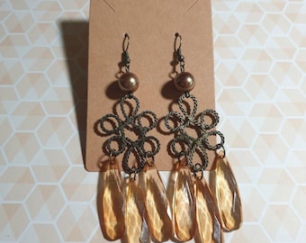Vintage Dangle Drop Earrings Beads Twisted Rope Faceted Acrylic Pendants Boho