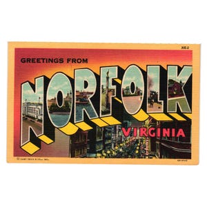 Saudações de Norfolk Virginia Vintage Postcard Linen NK-2 Férias Viagem