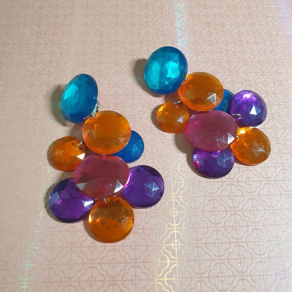 Statement Multicolor Gemstone Clip On Vintage Cos… - image 1