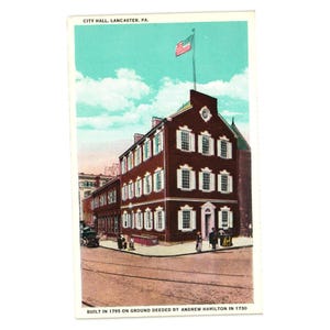Cartão postal vintage da Prefeitura de Lancaster, Pensilvânia, 1795, construído por Andrew Hamilton