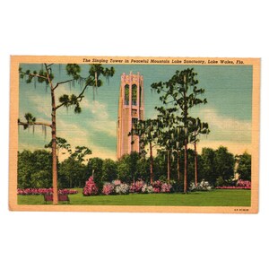 Vintage Postkarte Singender Turm Friedvoller Bergsee Schonstätte Lake Wales FL