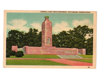Stara pocztówka Wieczne Światło Pomnik Pokoju Gettysburg PA Sztuka lniana Przydroże