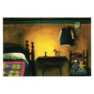 Chambre des filles par George Lyster, carte postale vintage 1992, impression d'art pour enfants amish