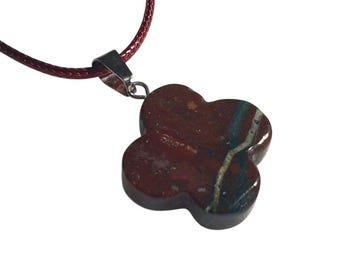 Clover Pendant Brown Cord Necklace Adjustable Stone Charm Jewelry Gift Healing