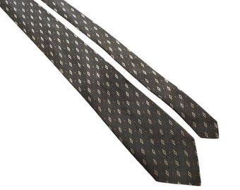 Vintage Richel Mens Geometric Patterned Neck Tie Brown & White Diamond Design