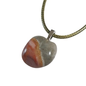 Polychrome Jasper Natural Polished Stone Pendant Necklace Leather Cord Green