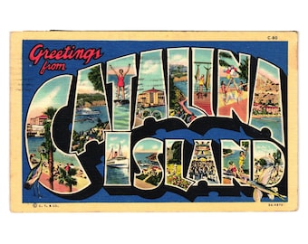 Greetings Catalina Island Postcard 1940 Vintage Linen Views Western Publishing