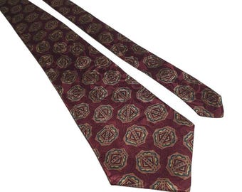 Swing Burgundy Geometric Pattern Silk Men Tie Italian Fabric Office Work Gift