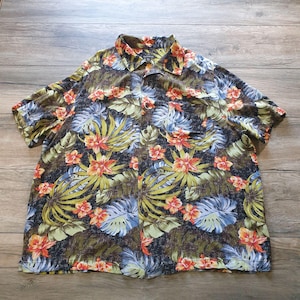 Hawaiian Floral Button Up Shirt Men Tropical Print George Size 2XL Short Sleeve