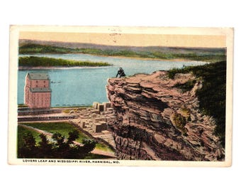 Postal litografía a color de Lovers Leap Mississippi River, 1911, Hannibal, MO Vintage