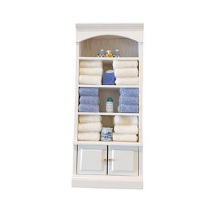 Miniature Vintage Dollhouse Furniture White Bathroom Cabinet Towels Accessories