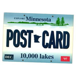 Postal vintage de Minnesota con matrícula de coche, recuerdo turístico, 1997, viaje
