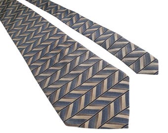 Pierre Cardin Silk Mens Tie Blue Beige Chevron Pattern Classic Formal Accessory