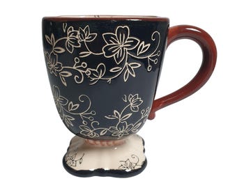 Temptations Tara Floral Lace Black Footed Mug Replacements Collection Coffee Tea