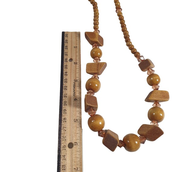 Wooden Bead Necklace Womens Vintage Jewelry 28" L… - image 3