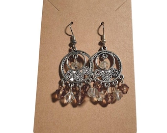 Boho Beach Core Silver Tone Metal Dangle Earring Design Brown Beads Lightweight
