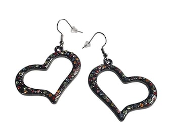 Open Heart Multicolor Rhinestone Dangle Earrings Lightweight Hook Design Metal