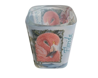 Florida Shot Glass Square Flamingos Turtles Hibiscus Manatee State Map Souvenir