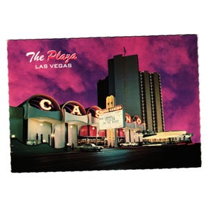 Carte postale vintage Union Plaza Hotel Las Vegas, violoniste sur le toit, spectacles