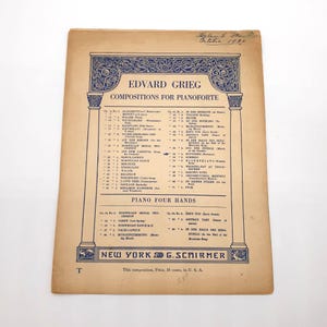 Vintage Sheet Music 1926 Notturno Nocturne Edvard Grieg Compositions Piano