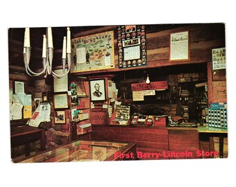 First Berry Lincoln Store Postcard Authentic Interior New Salem Illinois Display