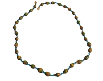 Boho Beach Core Recycled Paper Bead Necklace Multicolor Handmade Jewelry Eco