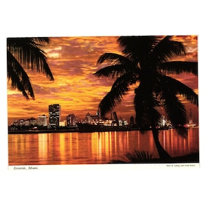 Vintage carte postale John Hinde Eventide Miami, brillant coucher de soleil, voeux