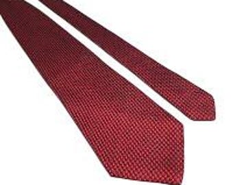 Daniel De Fasson Mens Red Handmade Tie Woven Geometric Silk Formal Work Wear