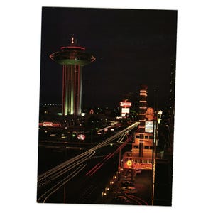 Hotel Landmark, Casino, Strip, luces nocturnas, juego, vacaciones, postal vintage