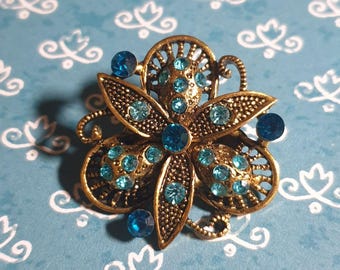 Spilla Fiore In Metallo Con Strass E Perle | Vintage Rotondo Per Abbigliamento - copertina