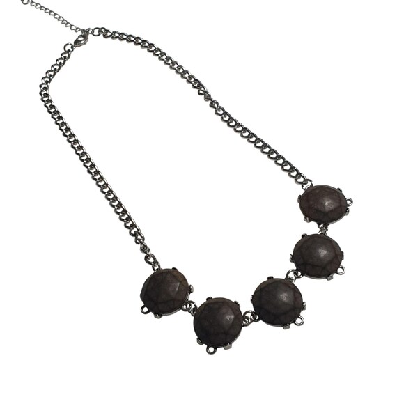 Faceted Round Stone Brown Statement Necklace Adju… - image 1