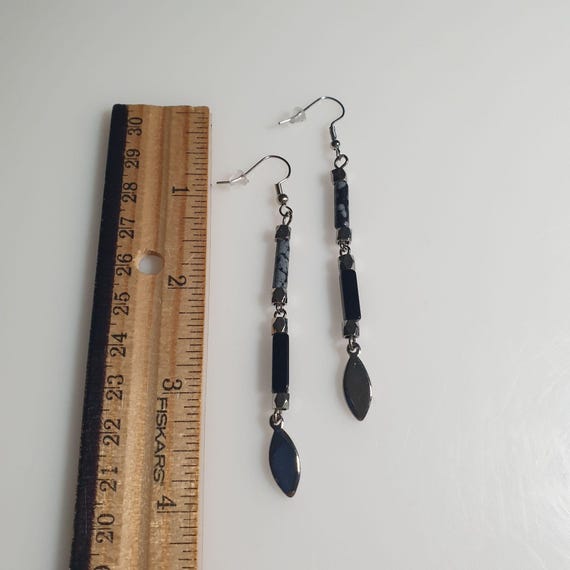 Black Hematite Snowflake Obsidian Dangle Earrings… - image 3