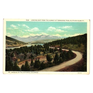 Carte postale vintage Tennessee Pass Summit Mt Massive View Colorado Roadside Trip