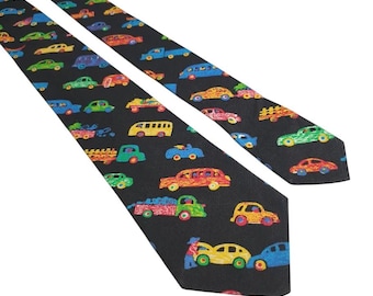 Handmade Car Print Novelty Skinny Cotton Necktie 56 x 3.25 School Teacher Gift