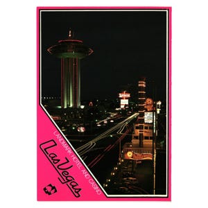Wahrzeichen Hotel Kasino Las Vegas Vintage Postkarte Nacht Lichter Urlaub Streifen