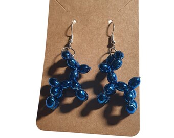 Blue Balloon Animal Dangle Earrings Fun Novelty Jewelry Unique Gift 2.25 Inches