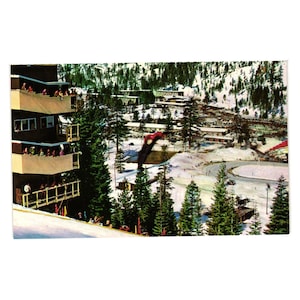 Vintage Postkarte Squaw Valley Kalifornien Papoose Peak Skifahren Skating Olympisch