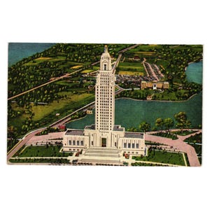 Cartolina d'epoca del Campidoglio dello Stato della Louisiana Baton Rouge Scenic Retro Art Deco Style
